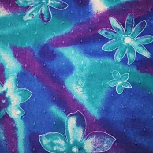 Teal Purple Island Floral Swiss Dot 100% Cotton Lawn Sheer Apparel...