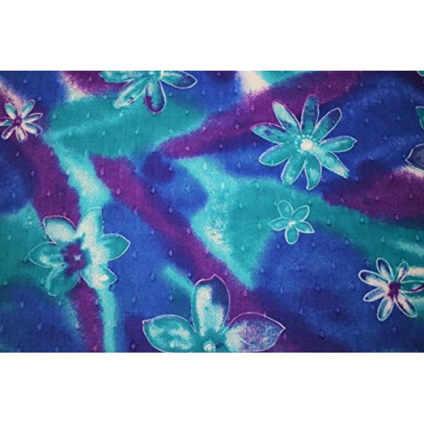 Teal Purple Island Floral Swiss Dot 100% Cotton Lawn Sheer Apparel...