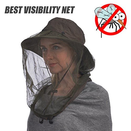 USHAKE Mosquito Head Net Hat, Safari Hat Sun Hat Bucket Hat with H...