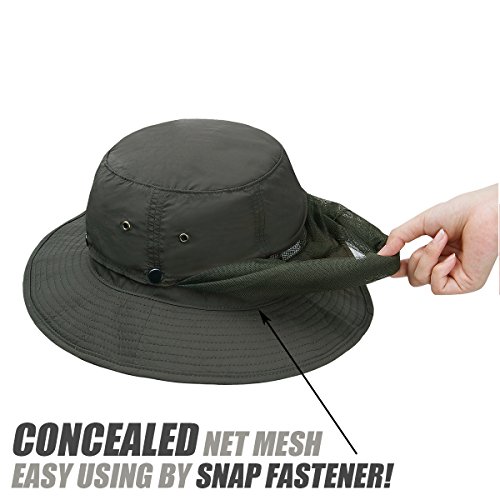 USHAKE Mosquito Head Net Hat, Safari Hat Sun Hat Bucket Hat with H...