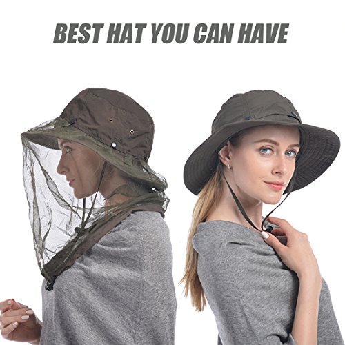 USHAKE Mosquito Head Net Hat, Safari Hat Sun Hat Bucket Hat with H...