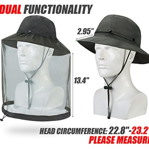 USHAKE Mosquito Head Net Hat, Safari Hat Sun Hat Bucket Hat with H...