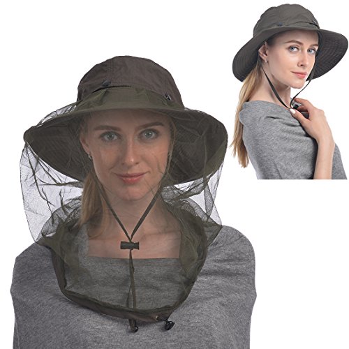 USHAKE Mosquito Head Net Hat, Safari Hat Sun Hat Bucket Hat with H...