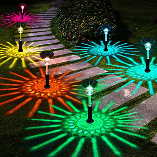 Bright Outdoor Solar Pathway Lights 8 Pack,Color Changing/Warm Whi...