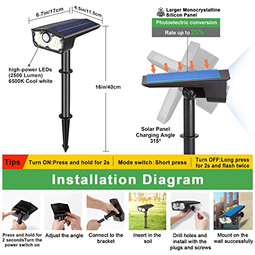 Bright Solar Spot Lights Outdoor Motion Sensor,3 Modes Solar Motio...