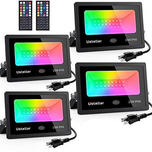 Ustellar 4 Pack 25W RGB LED Flood Lights Color Changing Indoor Out...
