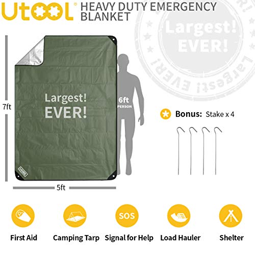 UTOOL Survival Emergency Blanket, Waterproof Insulated Tarp, Refle...
