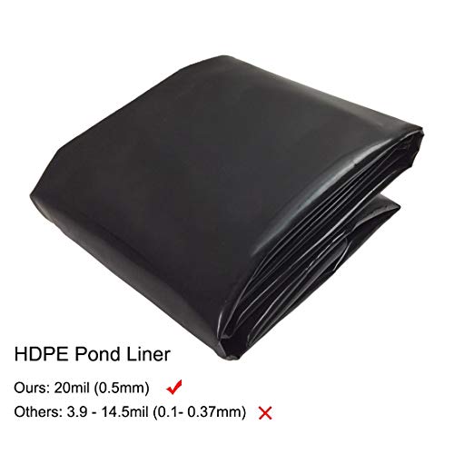 UWIOFF Pond Liner 20 Mil, 7 x 10 Pond Skins Liner Black HDPE Pon...
