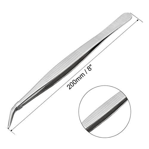 uxcell 8-Inch Stainless Steel Tweezers with Curved Pointed Serrate...