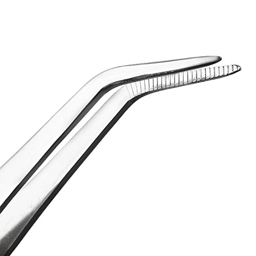 uxcell 8-Inch Stainless Steel Tweezers with Curved Pointed Serrate...