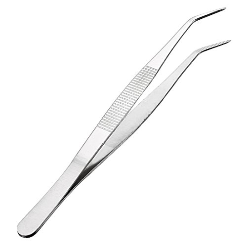 uxcell 8-Inch Stainless Steel Tweezers with Curved Pointed Serrate...