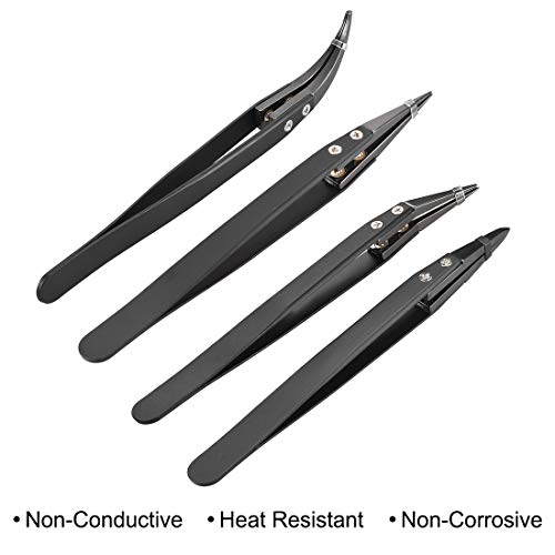 uxcell Precision Ceramic Tweezers Set Non-Conductive Heat Resistan...