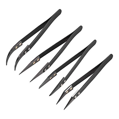 uxcell Precision Ceramic Tweezers Set Non-Conductive Heat Resistan...