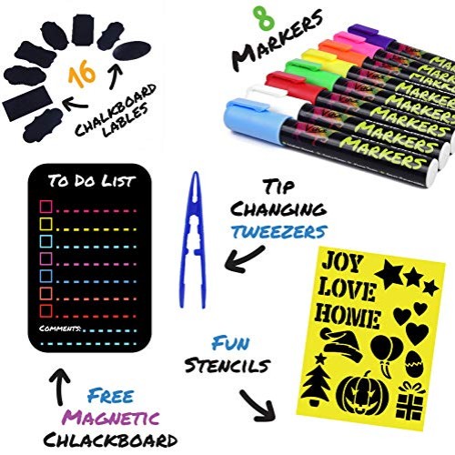 Chalk Markers by Vaci, Pack of 8 + Magnetic Chalkboard + Drawing S...
