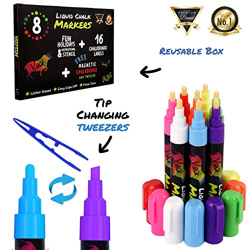 Chalk Markers by Vaci, Pack of 8 + Magnetic Chalkboard + Drawing S...