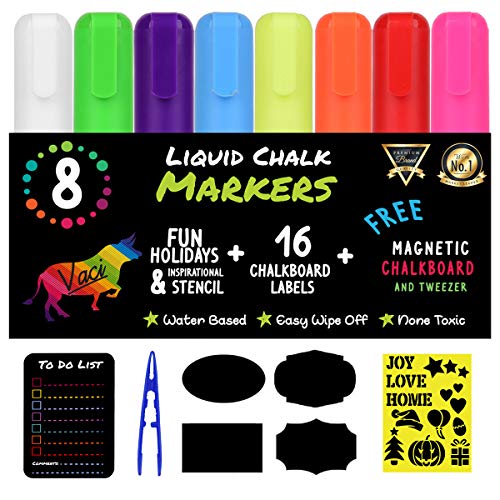 Chalk Markers by Vaci, Pack of 8 + Magnetic Chalkboard + Drawing S...