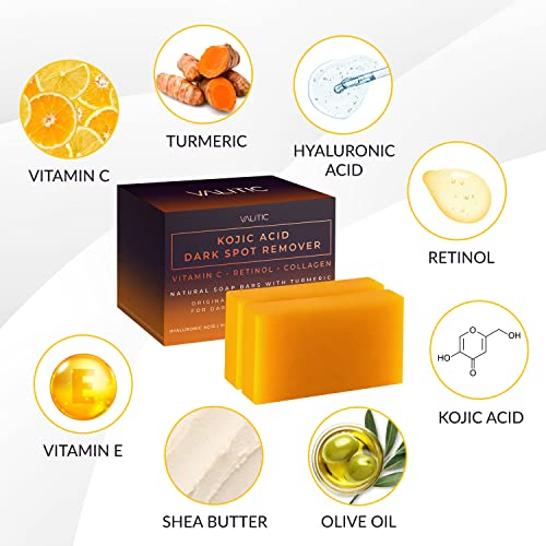 VALITIC Kojic Acid Dark Spot Remover Soap Bars with Vitamin C, Ret...
