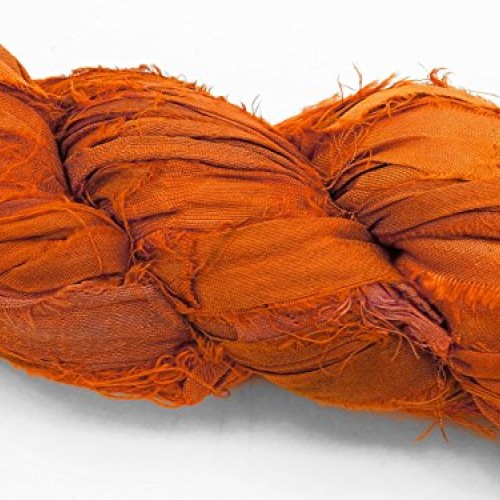 100g Recycled Sari Silk Ribbon Yarn, Jewelry Making Trim - Orange