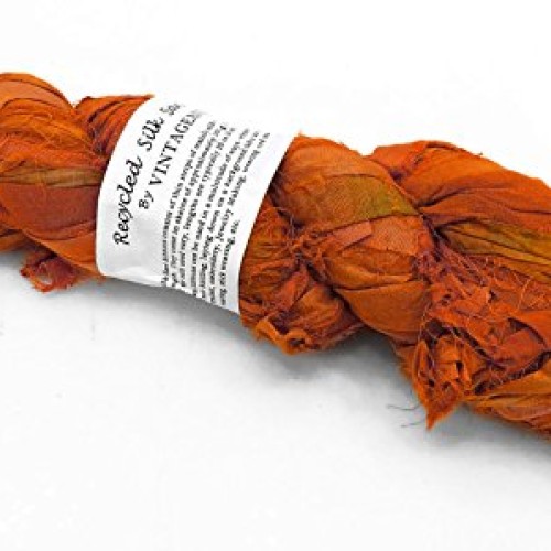 100g Recycled Sari Silk Ribbon Yarn, Jewelry Making Trim - Orange
