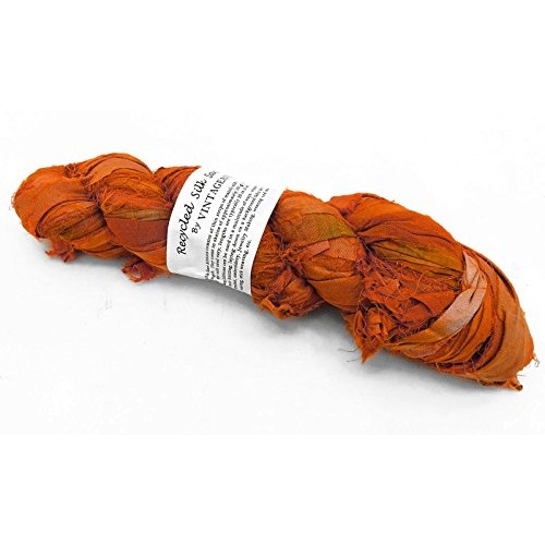 100g Recycled Sari Silk Ribbon Yarn, Jewelry Making Trim - Orange