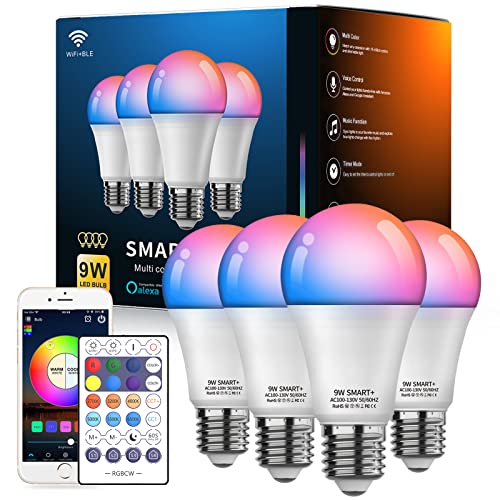 VANANCE Smart Light Bulbs 4Pack with Remote, A19 E26 800LM Color C...