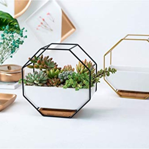 VanEnjoy 7 White Ceramic Wall Planters Vase and Copper,Drainage H...