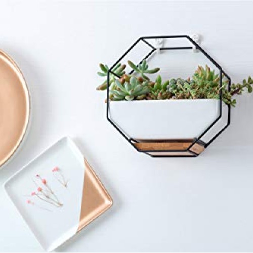 VanEnjoy 7 White Ceramic Wall Planters Vase and Copper,Drainage H...