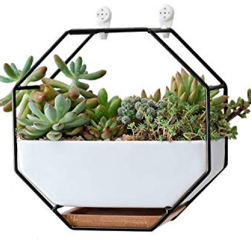 VanEnjoy 7 White Ceramic Wall Planters Vase and Copper,Drainage H...