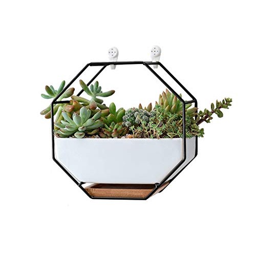 VanEnjoy 7 White Ceramic Wall Planters Vase and Copper,Drainage H...