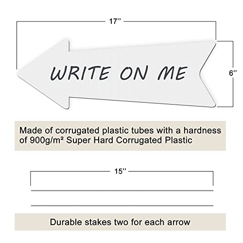 Blank Arrow Yard Signs with Stakes, 5 Pack 17 x 6 Inches White Pla...