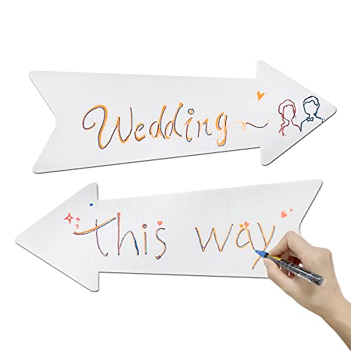 Blank Arrow Yard Signs with Stakes, 5 Pack 17 x 6 Inches White Pla...