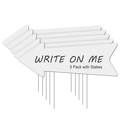 Blank Arrow Yard Signs with Stakes, 5 Pack 17 x 6 Inches White Pla...