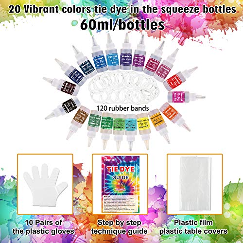 Vanstek Tie Dye DIY Kit, 20 Colors Tie Fabric Dye for Women, Kids,...