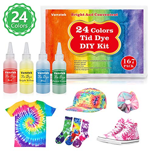 Vanstek Tie Dye DIY Kit, 24 Colors Tie Dye Shirt Fabric Dye for Wo...