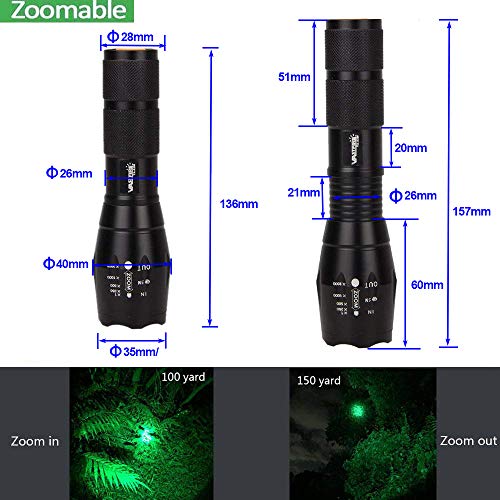 VASTFIRE 350 Yard Green Hunting light Zoomable Flashlight Hog Pred...