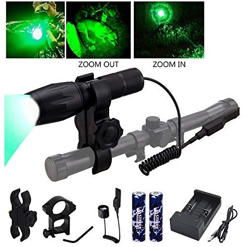 VASTFIRE 350 Yard Green Hunting light Zoomable Flashlight Hog Pred...
