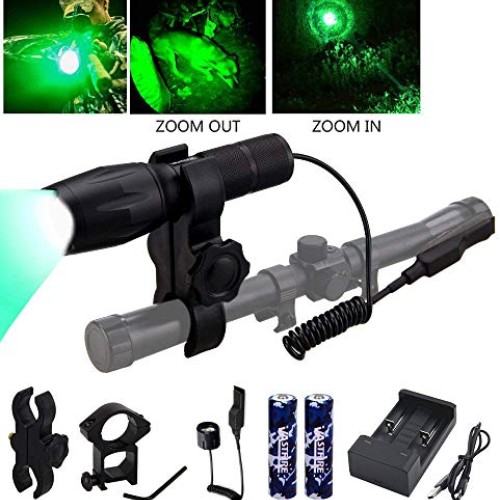 VASTFIRE 350 Yard Green Hunting light Zoomable Flashlight Hog Pred...