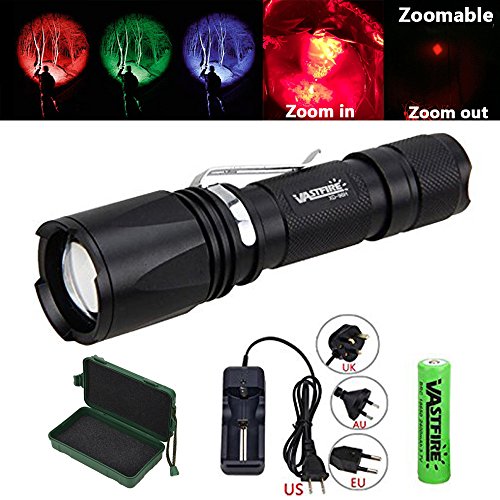 VASTFIRE Zoomable Green/Red/UV Hunting Flashlight Deer Blood Track...