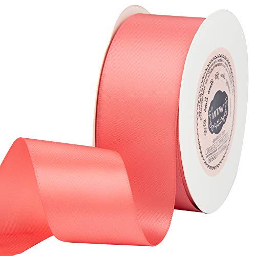 VATIN 1-1/2 inches Wide Double Faced Polyester Light Coral Satin R...