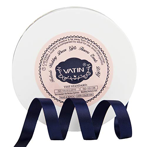 VATIN 3/8 inches Double Faced Navy Blue Polyester Satin Ribbon - 5...