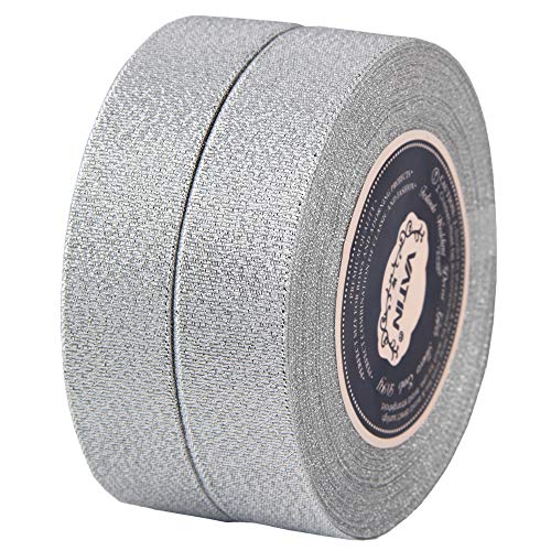 VATIN Glitter Metallic Silver Ribbon 1 inches Wide Sparkly Fabric ...
