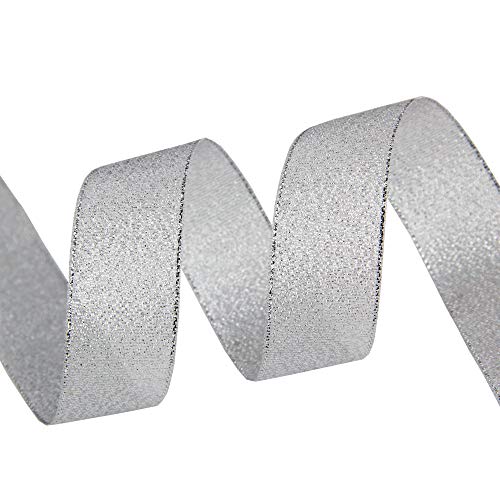 VATIN Glitter Metallic Silver Ribbon 1 inches Wide Sparkly Fabric ...