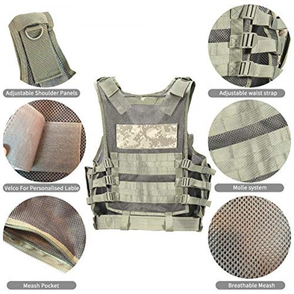 YAKEDA Army Fans Tactical Vest Outdoor Equipment Supplies Breathable Lightweight 