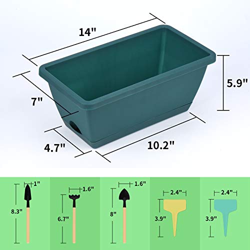 3 Packs Window Box Planter, 14 inches Plastic Flower Vegetable Pla...