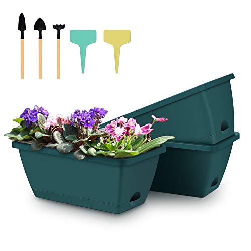 3 Packs Window Box Planter, 14 inches Plastic Flower Vegetable Pla...