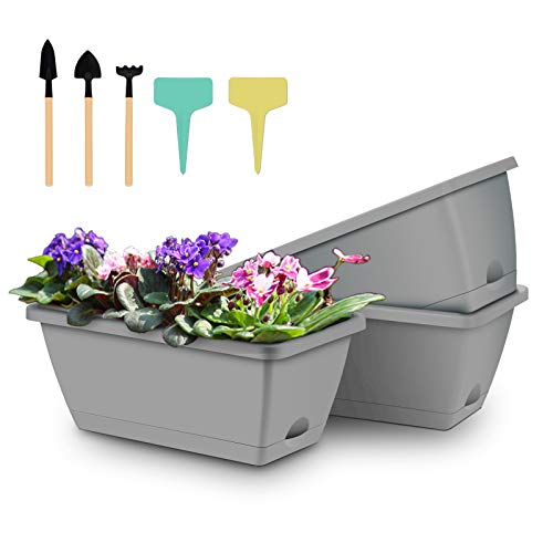 3 Packs Window Box Planter, 14 inches Plastic Flower Vegetable Pla...