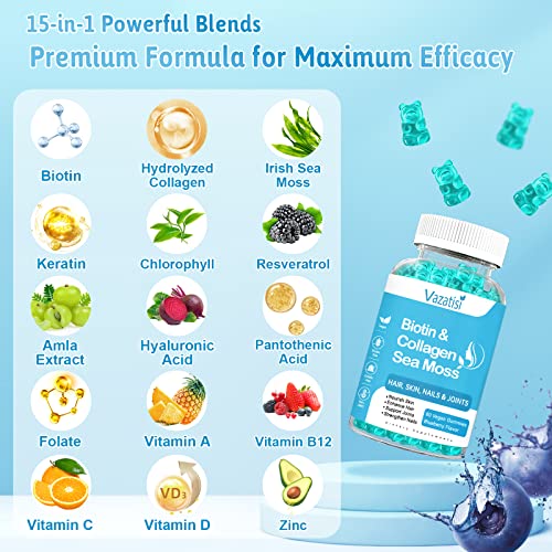 Biotin Gummies 15000mcg with Collagen, Sea Moss, Chlorophyll & Ker...