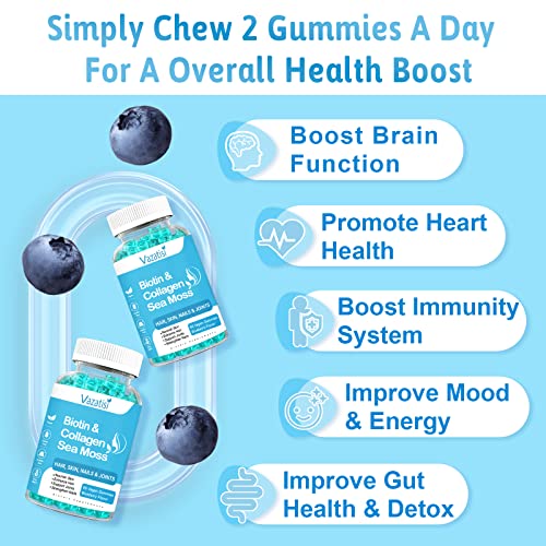 Biotin Gummies 15000mcg with Collagen, Sea Moss, Chlorophyll & Ker...