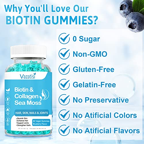Biotin Gummies 15000mcg with Collagen, Sea Moss, Chlorophyll & Ker...
