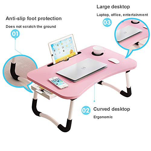 Lap Desk with Storage Drawer, Phone and Cup Holder, Laptop Bed Tra...